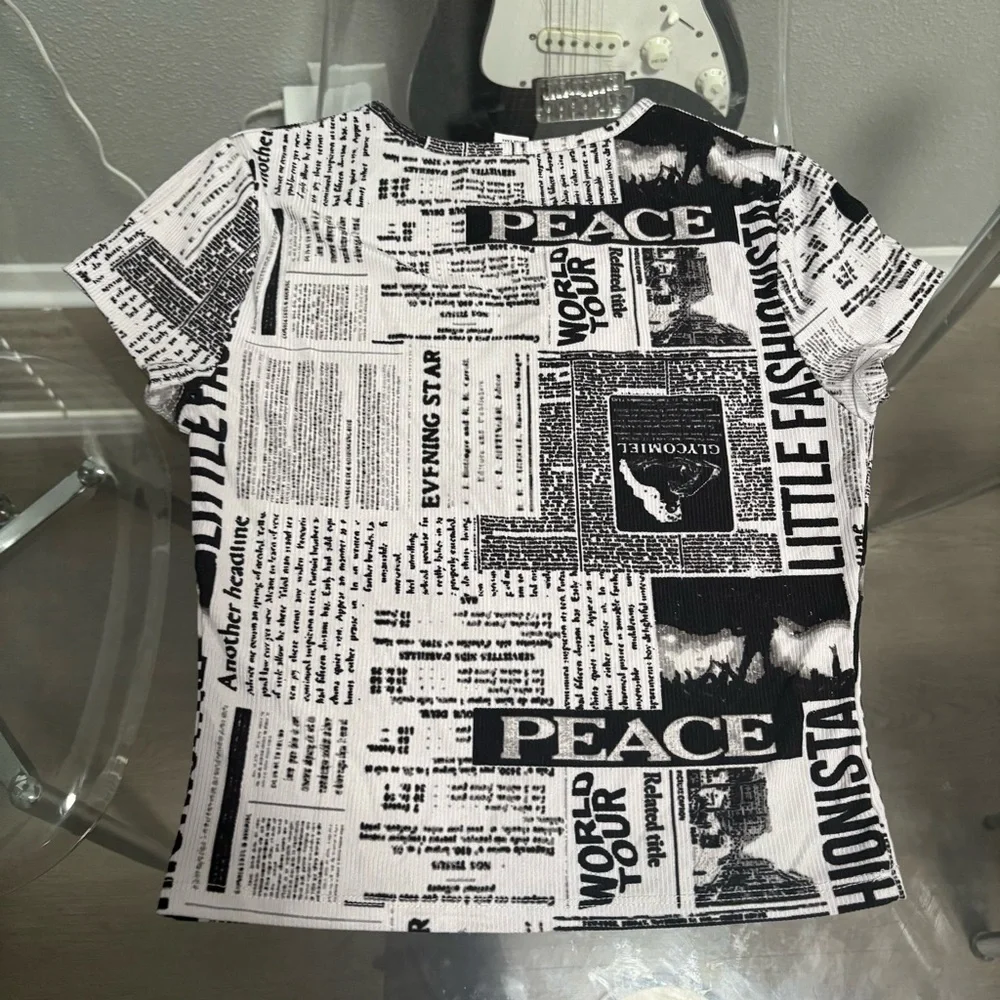 Rue21 Black and White Newspaper Print Tee - Picture 3 of 5